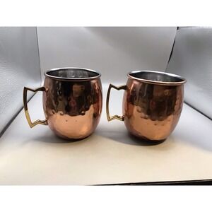 Pair of Pier 1 Moscow Mule Mugs Hammered Copper Stainless steel